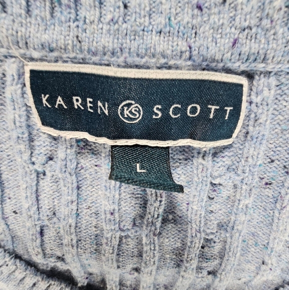 Karen Scott Blue Cable Knit V-Neck Sweater Size Large - Picture 6 of 6